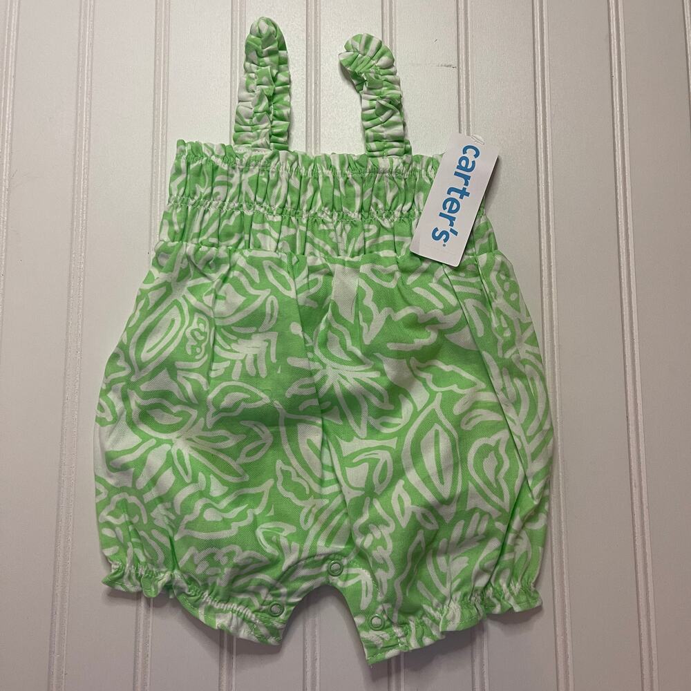 NWT Carters Green White Romper Floral Palm Leaves Size Girls 3 Months